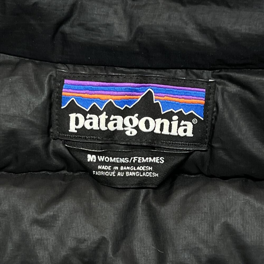 Patagonia Jacket Womens Medium Black Down Puffer Full Zip Logo - Picture 6 of 11